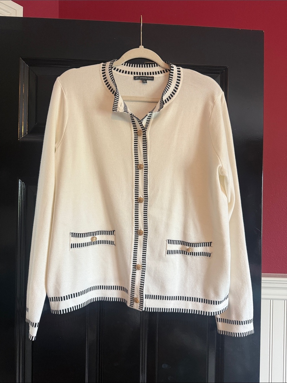 Classic Cream Cardigan with black Trim